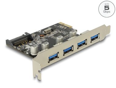 Delock PCI Express Karta na 4 x USB Typ-A (F) SuperSpeed USB 5 Gbps / USB 3.2 Gen 1