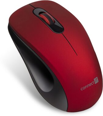 CONNECT IT MUTE červená / Bezdrátová optická myš / 1200 DPI / 3 tlačítka / 2.4GHz / USB přijímač / 1x AA