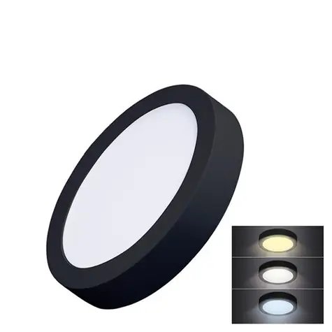 Solight WD170-B LED mini panel CCT / přisazený / 12W / 900lm / 3000K / 4000K / 6000K / kulatý / černá barva