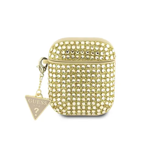 GUESS Rhinestones Triangle Metal Logo Pouzdro pro Apple AirPods 1/2 zlatá