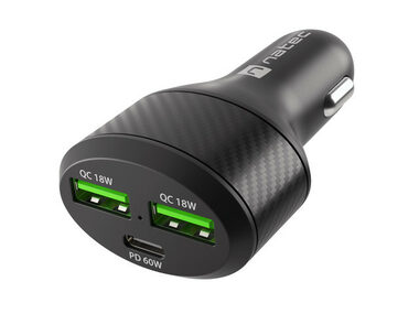 Natec Coney 84W QC 3.0 Universální autonabíječka černá / 1x USB-C / 2x USB-A / 84 W