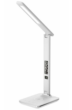 IMMAX LED stolní lampička Kingfisher bílá / Qi nabíjení / 8.5W / 400lm / 12V / 2.5A / 3 barvy světla / sklápěcí rameno