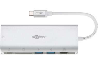 Goobay 76788 USB-C Premium Multiport-Dock stříbrná / USB-C / USB-A / RJ-45 / SD