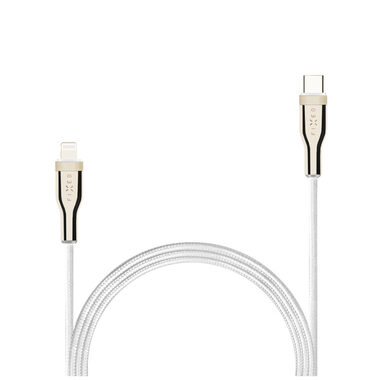 FIXED Nabíjecí a datový opletený kabel s konektory USB-C/Lightning a podporou PD 1.2 m bílá / MFI