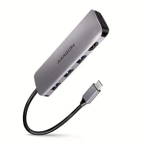 AXAGON HMC-HCR3A, USB 5Gbps hub, porty 3x USB-A, HDMI 4k/30Hz, SD/mSD, kabel USB-C 20cm