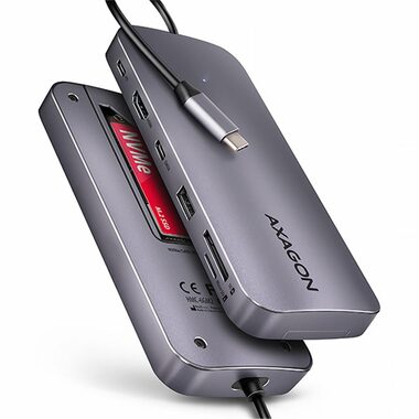 AXAGON HMC-6GM2, USB 10Gbps hub, USB-A, USB-C,  HDMI 4k/60Hz, M.2 slot, SD/mSD, PD 100W, kabel USB-C 20cm