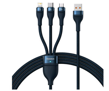 Baseus CASS040003 Kabel USB-A (M) - Micro USB 18W (M) & Lightning (M) & USB-C 66W (M) 1.2 m modrá