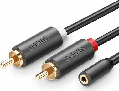 UGREEN AV102 Kabel 2x RCA (Cinch - M) - 3.5 mm jack (F) 0.25 m černá