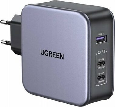 UGREEN USB-A 2xUSB-C 140W GaN Rychlonabíječka šedá / USB-C/C kabel 2 m / 2x USB-C / 1x USB-A