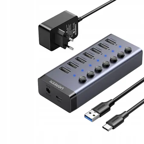 UGREEN USB Hub 7in1 USB-C černá / 7x USB-A / 3.0 12V / 2A