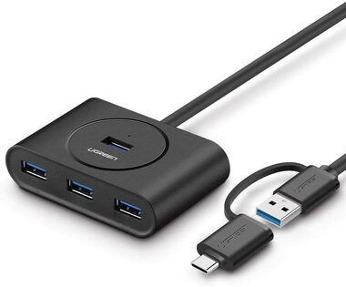 UGREEN USB HUB USB 3.0 + USB-C černá / 3.1 4-ports OTG