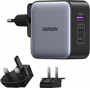 Ugreen Nexode rychlonabijecí adaptér šedá / 2x USB-C / USB-A / 65W