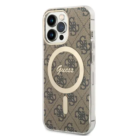 GUESS 4G IML MagSafe Zadní Kryt pro Apple iPhone 13 Pro Hnědá