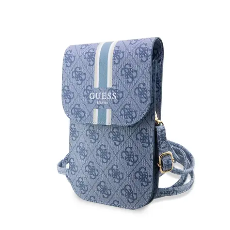 GUESS PU 4G Printed Stripes Phone Bag modrá