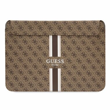 GUESS PU 4G Printed Stripes Computer Sleeve 16" hnědá