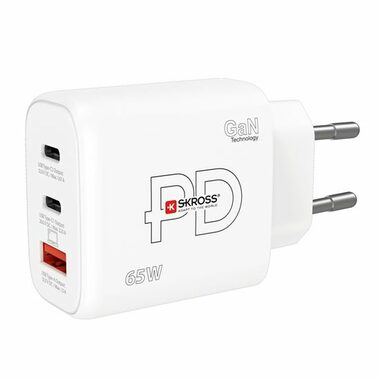 SKROSS Rychlonabijecí adaptér GaN EU bílá / 1x USB-A  / 2x USB-C / 65W