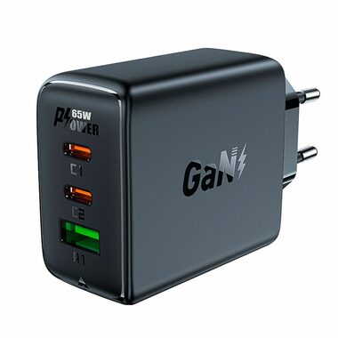 Acefast PD65W GaN nabíječka černá / 2x USB-C / 1x USB-A / 65W