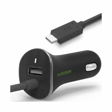 PureGear Nabiječka do auta s integrovaným USB-C kabelem černá / 1x USB-A / 24W 