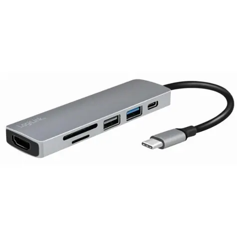 LogiLink UA0343 stříbrná / USB-C Hub / 2x USB-A / 1x USB-C / HDMI 