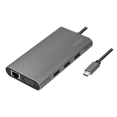 LogiLink UA0383 stříbrná / USB dokovací stanice / 3x USB-A 3.2 / 1x USB-C 3.2 / HDMI / VGA / RJ45 / 3.5mm / čtečka SD
