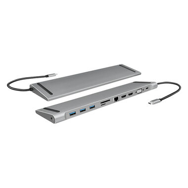 LogiLink UA0373 stříbrná / USB dokovací stanice / 3x USB-A 3.2 / 1x USB-C 3.2 / 2x HDMI / VGA / RJ45 / 3.5mm / čtečka SD