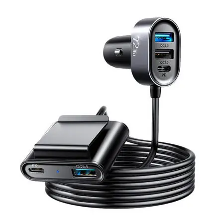 Joyroom JR-CL05 černá / Nabíječka do auta / 4xUSB / 2xUSB-C / 1.5m / 72W
