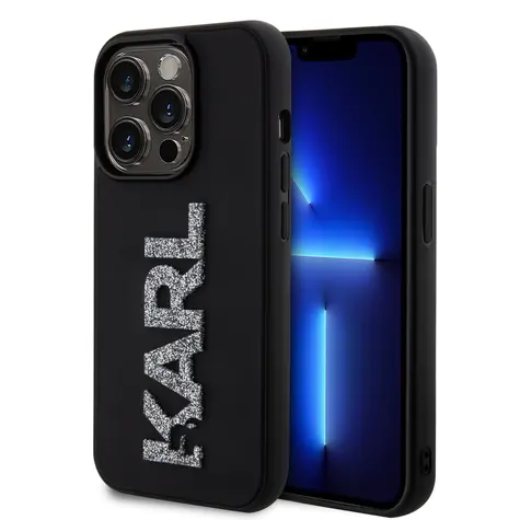 Karl Lagerfeld 3D Rubber Glitter Logo Karl Zadní Kryt pro Apple iPhone 15 Pro Max černá