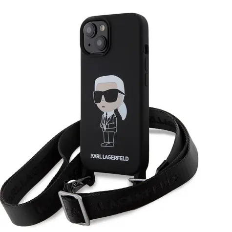 Karl Lagerfeld Liquid Silicone Crossbody Ikonik Zadní Kryt pro Apple iPhone 15 černá