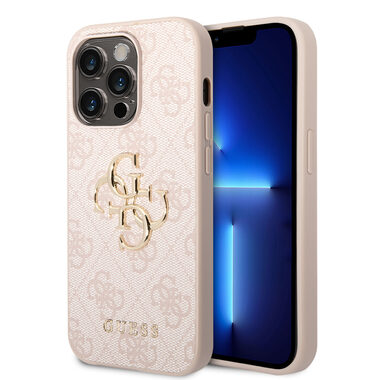GUESS PU 4G Metal Logo Zadní Kryt pro Apple iPhone 15 Pro Max růžová