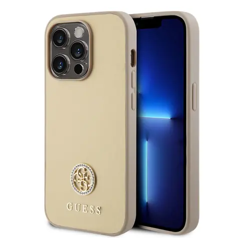 GUESS PU 4G Strass Metal Logo Zadní Kryt pro Apple iPhone 15 Pro Max zlatá