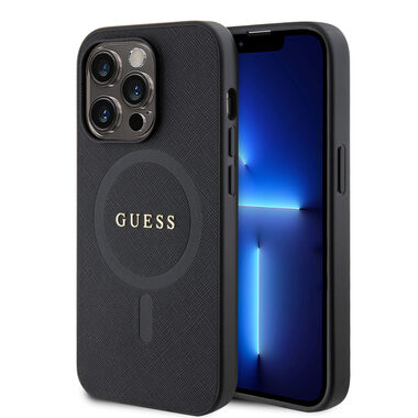 GUESS PU Saffiano MagSafe Zadní Kryt pro Apple iPhone 15 Pro Max černá