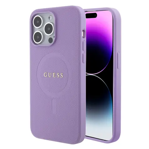 GUESS PU Saffiano MagSafe Zadní Kryt pro Apple iPhone 15 Pro Max fialová