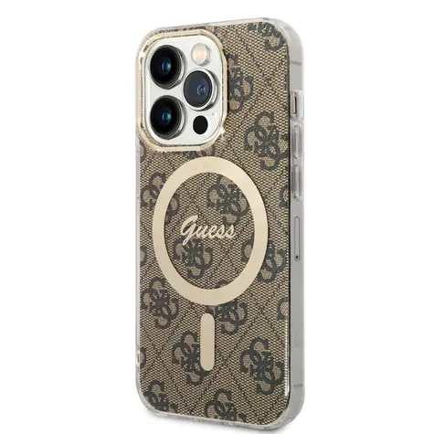 GUESS IML 4G MagSafe Zadní Kryt pro Apple iPhone 15 Pro hnědá
