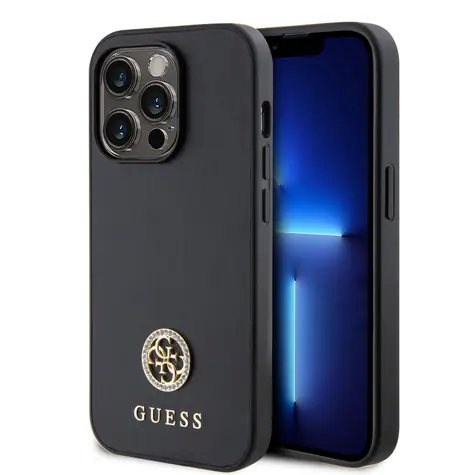 GUESS PU 4G Strass Metal Logo Zadní Kryt pro Apple iPhone 15 Pro černá