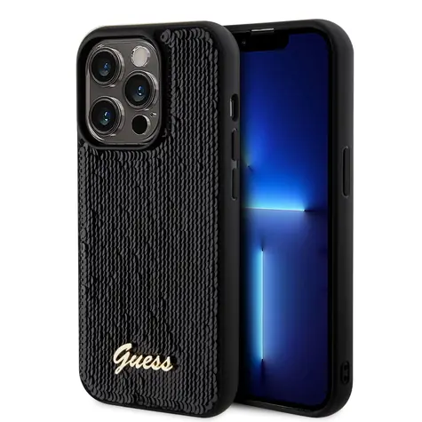 GUESS Sequin Script Logo Zadní Kryt pro Apple iPhone 14 Pro černá