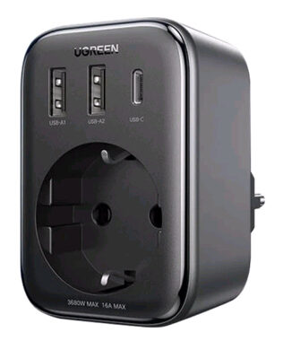 UGREEN 90613 Nabíječka šedá / 1x 230V / 2x USB-A / 1x USB-C / 30W