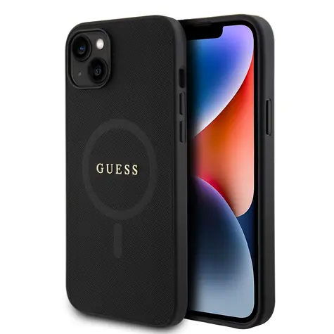 Guess PU Saffiano MagSafe Zadní Kryt pro Apple iPhone 15 černá