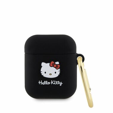 Hello Kitty Liquid Silicone 3D Kitty Head Logo Pouzdro pro AirPods 1 & 2 černá
