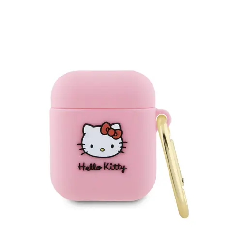 Hello Kitty Liquid Silicone 3D Kitty Head Logo Pouzdro pro AirPods 1 & 2 růžová