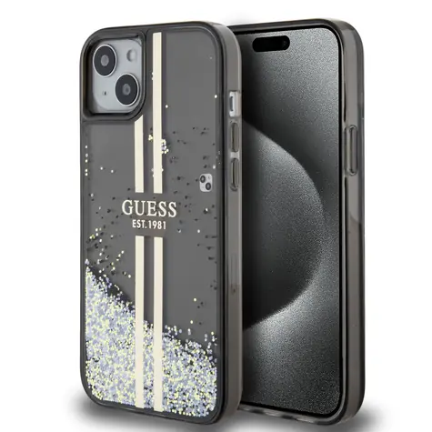 Guess PC/TPU Liquid Glitter Gold Stripe Zadní Kryt pro Apple iPhone 15 Plus černá