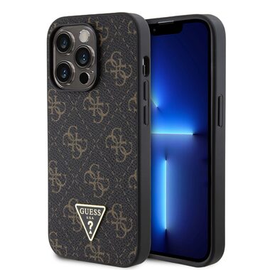 Guess PU Leather 4G Triangle Metal Logo Zadní Kryt pro Apple iPhone 14 Pro černá