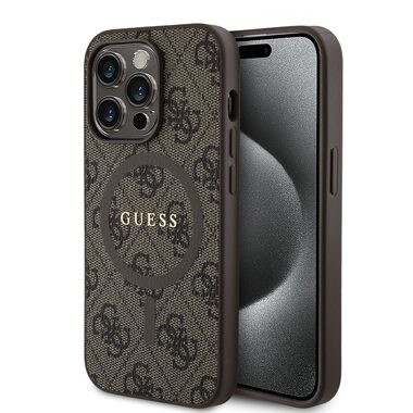 Guess PU Leather 4G Colored Ring MagSafe Zadní Kryt pro Apple iPhone 14 Pro hnědá