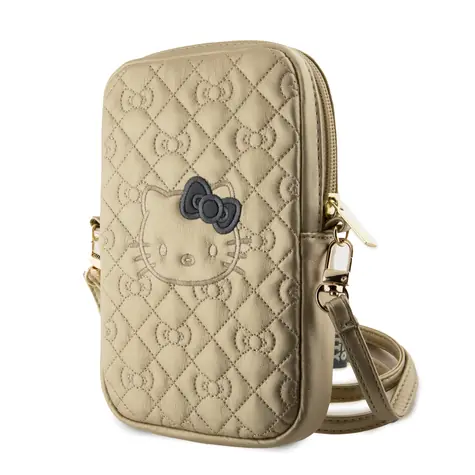 Hello Kitty PU Leather Quilted Pattern Kitty Head Logo Phone Bag zlatá