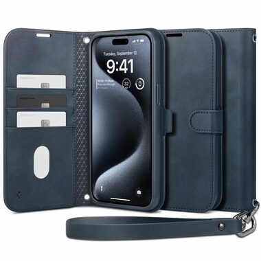 Spigen Wallet S Pro Pouzdro typu peněženka pro Apple iPhone 15 Pro Max modrá