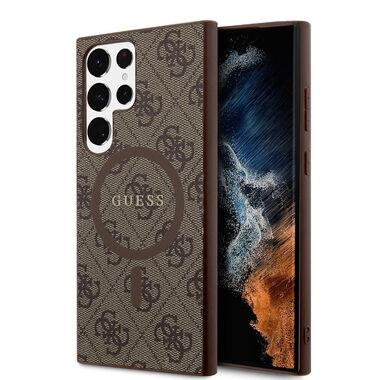 Guess PU Leather 4G Colored Ring MagSafe Zadní Kryt pro Samsung Galaxy S24 Ultra hnědá