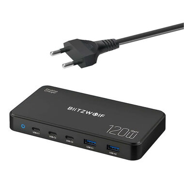 BlitzWolf Síťová nabíjecí stanice 5v1 černá / 120W / 2xUSB-A / 3xUSB-C 