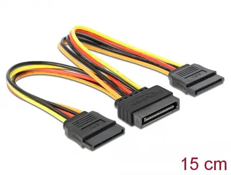 DeLock Kabel Power SATA 15pin (M) - 2x Power SATA 15pin (F) 0.15m