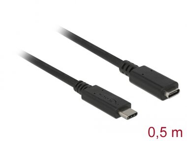 DeLock Prodlužovací kabel 10 Gbps USB C (M) - USB C (F) 0.5m černá