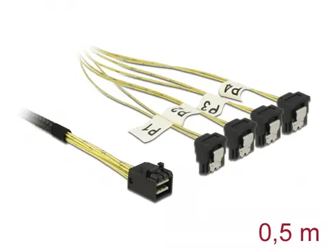 DeLock Kabel 1x miniSAS (M) - 4x SATA (F) 0.5m žlutá
