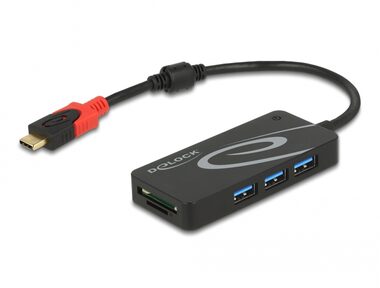 DeLock USB Hub USB 3.2 C (M) - 3x USB 3.2 A (F) & čtečka SD karet černá